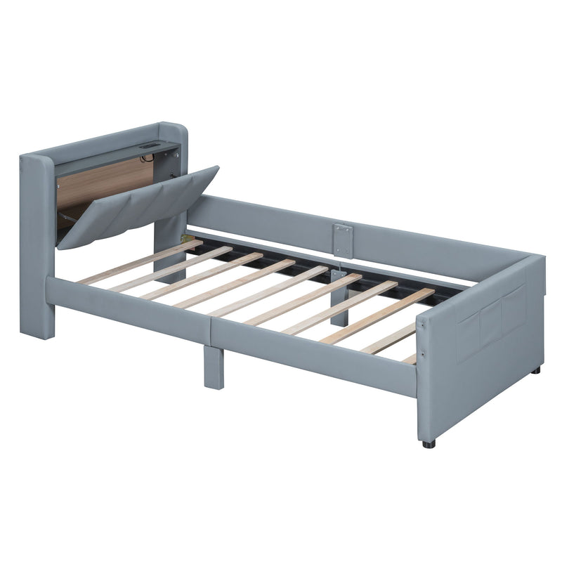 Upholstered Mother & Child Bed With Hydraulic Storage System, Drawer Box, Bedhead Storage Shelf And 2 Pairs Of Sockets & USB Ports - R&R Furniture Gallery (Fountain Valley, CA)