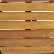 Noble House outdoor side table with iron base and slatted brown top, perfect for patio or garden seating areas.