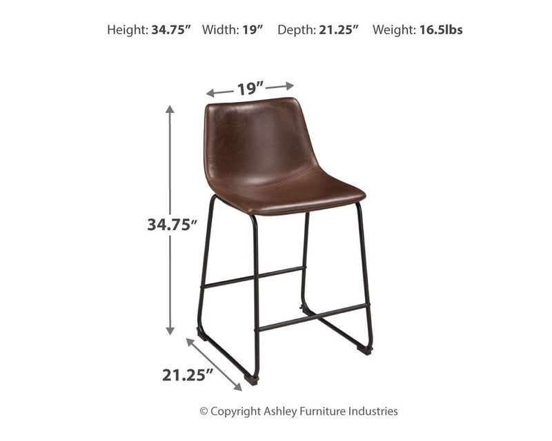 Set of two Signature Design by Ashley® Centiar upholstered barstools with padded seats and sleek wood legs.