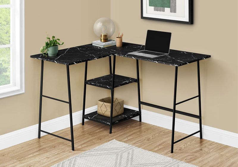 Computer Desk, Home Office, Corner, Storage Shelves, L Shape, Work, Laptop, Marble Look Laminate, Contemporary, Modern - R&R Furniture Gallery (Fountain Valley, CA)