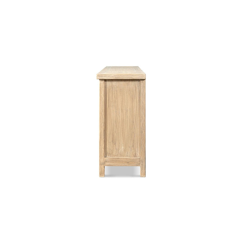 Jennifer Taylor Home Arden 4-door sideboard in natural wood finish, showcasing sleek design and spacious storage drawers.