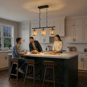 Elysian - 3 Lights Island With Natural Shade Farmhouse Chain Ceiling Lamp - Black / Rattan - R&R Furniture Gallery (Fountain Valley, CA)