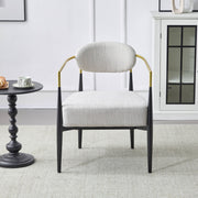 Mid Century Modern Upholstered Accent Armchair With Tapered Legs - Beige / Black / Gold - R&R Furniture Gallery (Fountain Valley, CA)