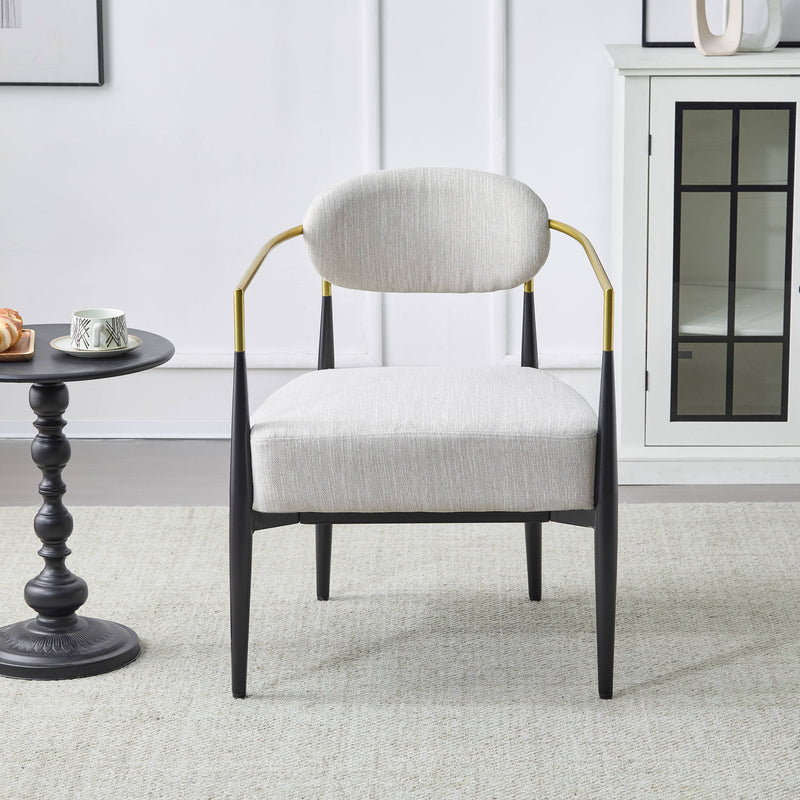 Mid Century Modern Upholstered Accent Armchair With Tapered Legs - Beige / Black / Gold - R&R Furniture Gallery (Fountain Valley, CA)