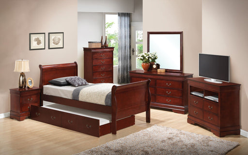 Elegant Glory Furniture trundle bed with classic design, featuring a sturdy frame and stylish finish, perfect for space-saving bedrooms.