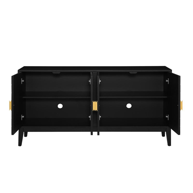 4 Door Sideboard Storage Cabinet For Living Room And Dining Room, 2 Large Cabinets With Gold Handles And Adjustable Shelf - Black - R&R Furniture Gallery (Fountain Valley, CA)