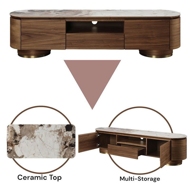 Willene - TV Stand With Ceramic Top - Ceramic Top & Walnut - R&R Furniture Gallery (Fountain Valley, CA)