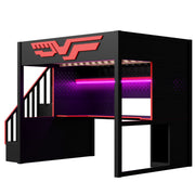 Full Gaming Loft Bed With Desk And Storage Staircase, LED Lights And USB - Red / Black - R&R Furniture Gallery (Fountain Valley, CA)