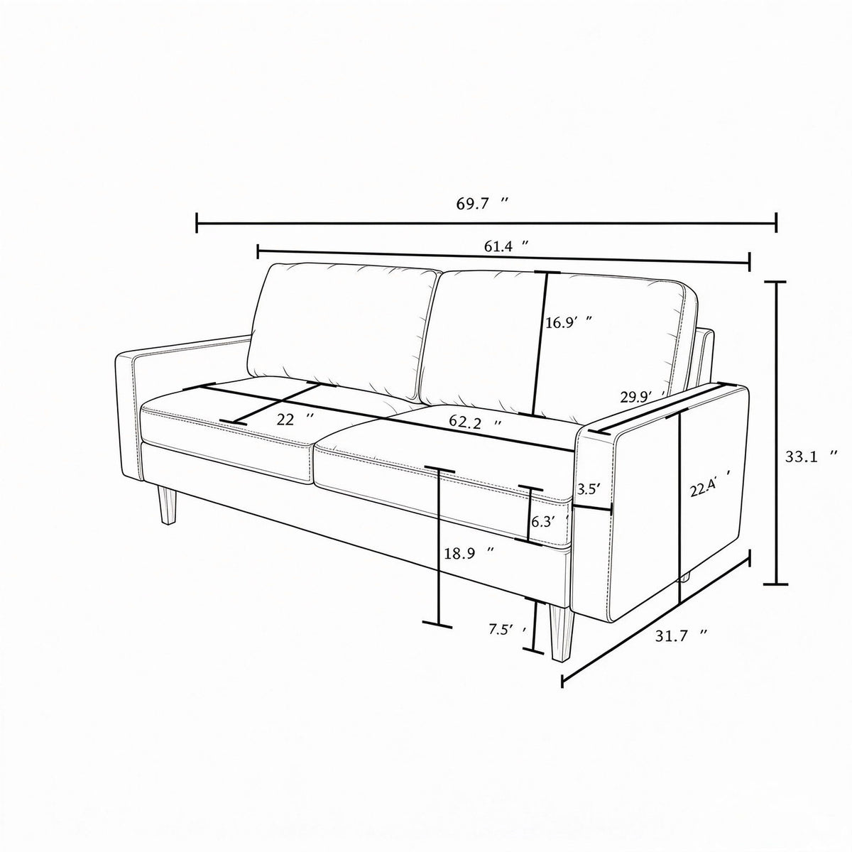 Beige US Pride 3-seat sofa with removable cushions and stationary design, showcasing soft upholstery and comfortable seating.