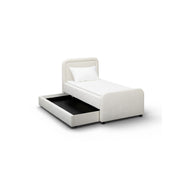 TOV Furniture Briella trundle bed with sleek wooden frame and pull-out trundle for extra sleeping space, modern bedroom furniture.