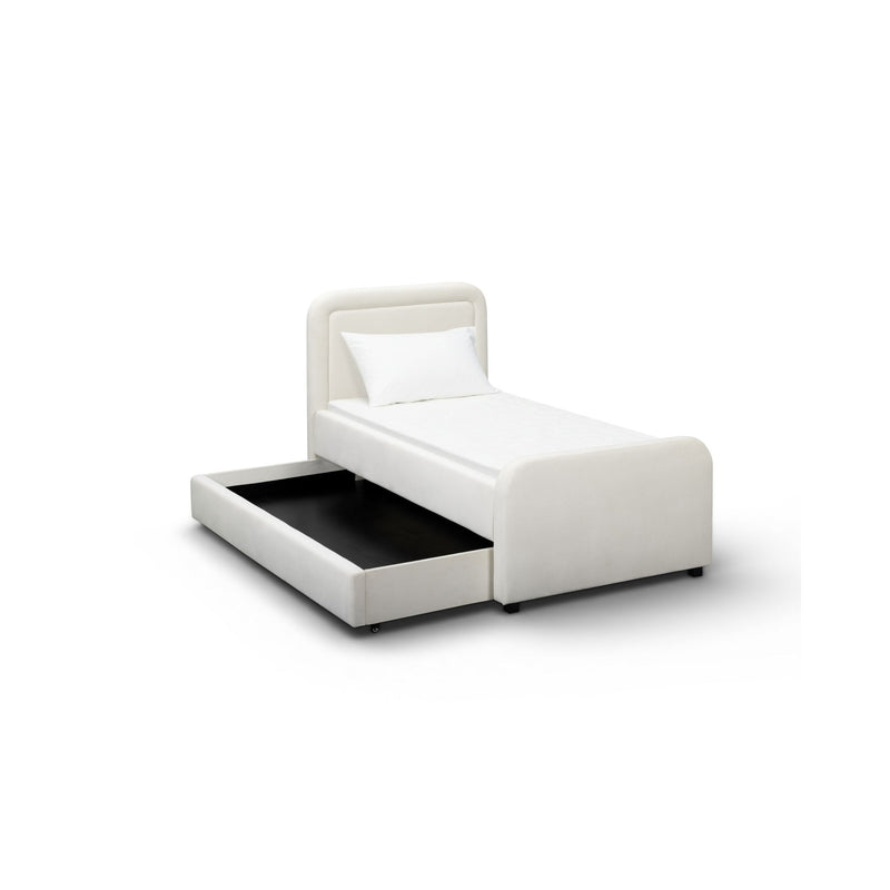 TOV Furniture Briella trundle bed with sleek wooden frame and pull-out trundle for extra sleeping space, modern bedroom furniture.
