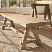 Jennifer Taylor Home Hawthorne dining bench in natural wood finish with a sleek, modern design for dining room seating.