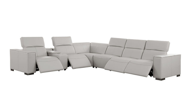 1208 - 7 Piece L-Shaped Leather Reclining Sectional With 4 Power Recliners