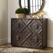 Dark brown Uttermost Mindra drawer chest with sleek design and multiple drawers, perfect for accent furniture in a modern home.