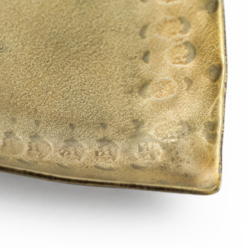 Set of three brass hammered iron heart-shaped catchalls serving bowls by TOV Furniture, with textured metallic finish.