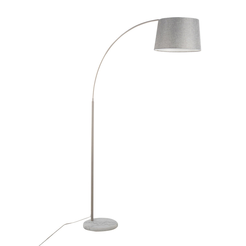 Lumi Source March contemporary floor lamp with sleek design and a tall, curved metal stand and a round lampshade.