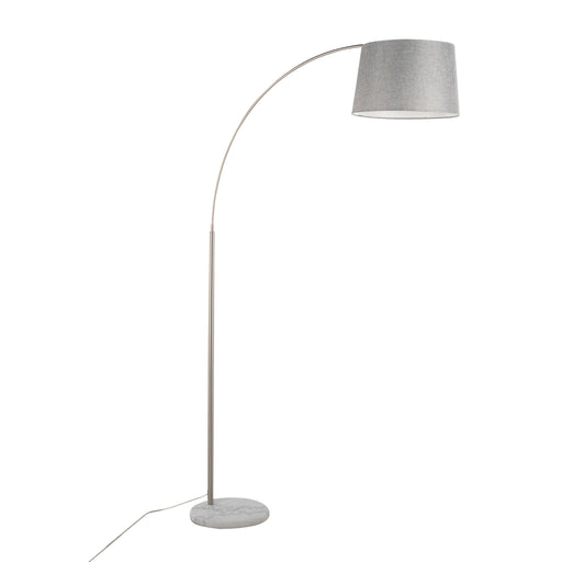 Lumi Source March contemporary floor lamp with sleek design and a tall, curved metal stand and a round lampshade.