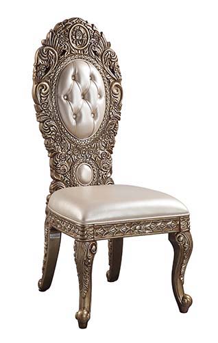Constantine - Side Chair (Set of 2) - Synthetic Leather , Brown & Gold - R&R Furniture Gallery (Fountain Valley, CA)