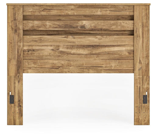 Signature Design by Ashley Maystonna Panel Headboard in dark wood finish, showcasing a sleek, modern design with clean lines.