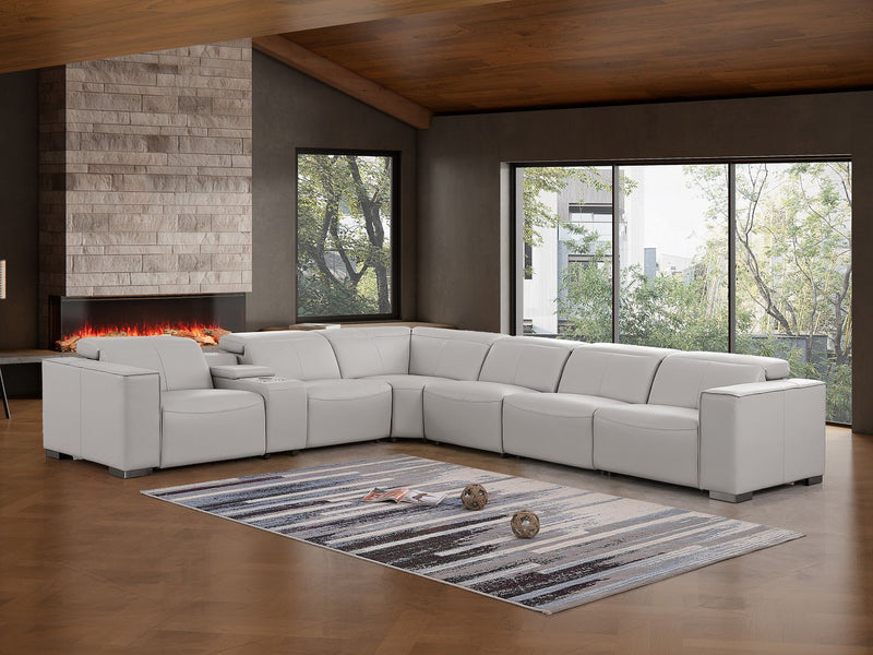 1208 - 7 Piece L-Shaped Leather Reclining Sectional With 4 Power Recliners - R&R Furniture Gallery (Fountain Valley, CA)
