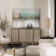 Hand painted blue canvas art by Uttermost featuring abstract design for modern home decor.