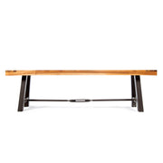 Black teak outdoor dining bench from Noble House, backless patio bench suitable for outdoor seating and garden decor.
