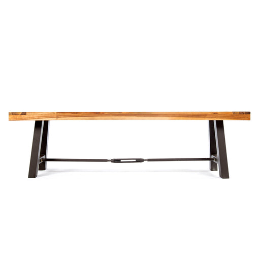 Black teak outdoor dining bench from Noble House, backless patio bench suitable for outdoor seating and garden decor.