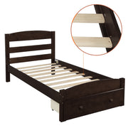 DreamHaus platform storage bed frame with wooden slats and built-in drawers, no box spring needed, in a modern bedroom setting