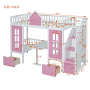 DreamHaus twin over twin bunk bed with changeable table, featuring upper bunk and down desk for versatile space-saving design.