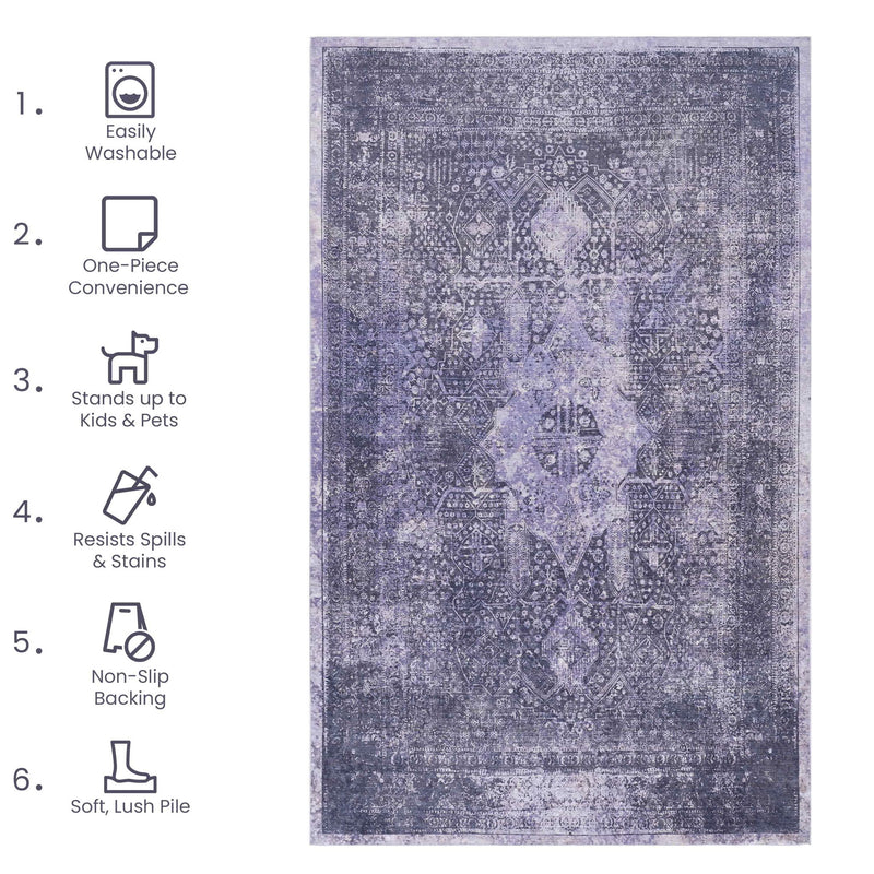 Maval - 2'6'' X 10' Washable Runner Rug - Anthracite - R&R Furniture Gallery (Fountain Valley, CA)