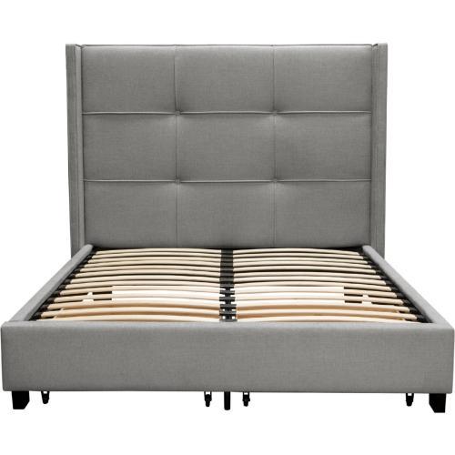 Beverly Queen Bed with Integrated Footboard Storage Unit & Accent Wings in Grey Fabric By Diamond Sofa