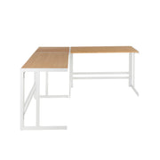 Lumi Source Roman industrial L-shaped corner desk with white and natural wood finish, modern design for home or office workspace