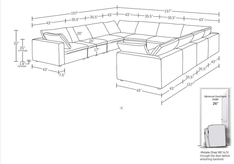 1100 - 10-Piece U-Shaped Sectional In Top-Grain Italian Leather