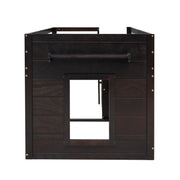 DreamHaus loft bed with built-in cabinet and shelf, showcasing a modern wooden design with space-saving storage.