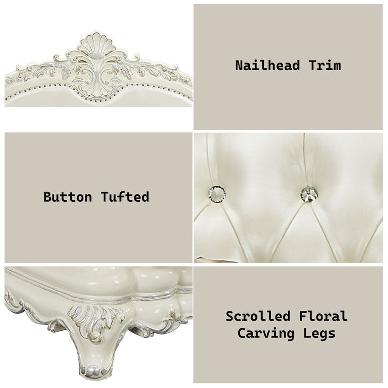 Adara - Loveseat With 5 Pillows - Pearl White Synthetic Leather & Antique White - R&R Furniture Gallery (Fountain Valley, CA)