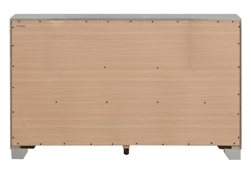 Glory Furniture Madison silver champagne dresser with sleek modern design and multiple storage drawers.
