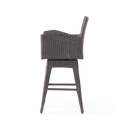 Outdoor Modern Rattan Swivel Barstool With Tapered Legs - Beige / Multibrown - R&R Furniture Gallery (Fountain Valley, CA)