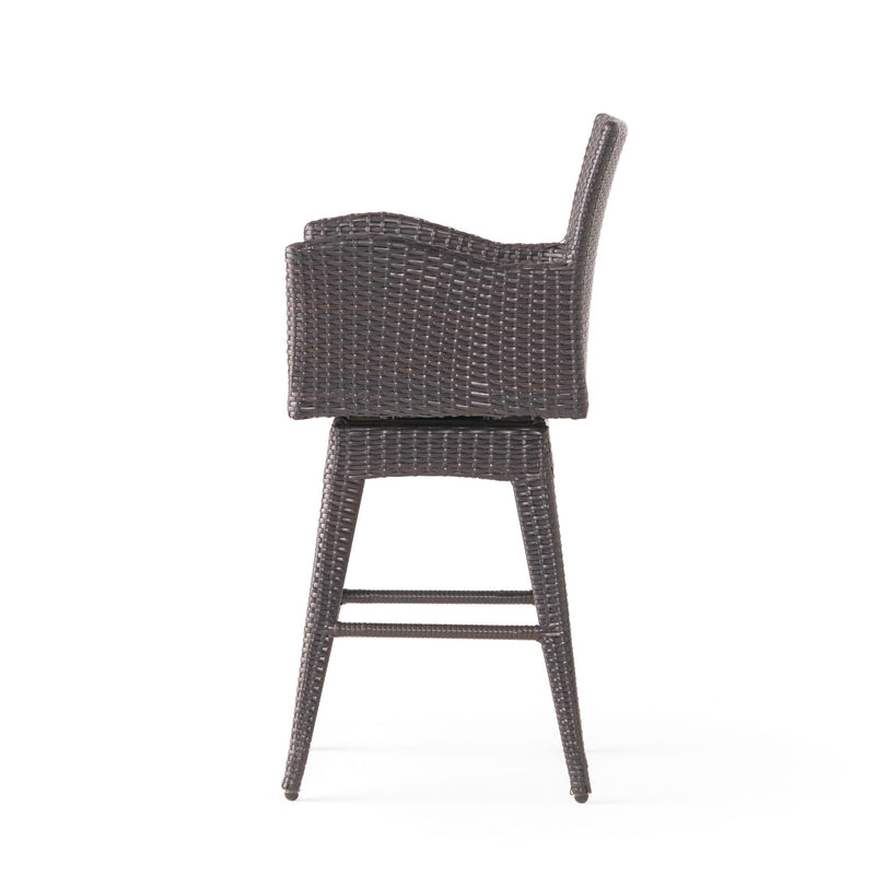 Outdoor Modern Rattan Swivel Barstool With Tapered Legs - Beige / Multibrown - R&R Furniture Gallery (Fountain Valley, CA)