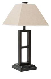 Pair of Deidra table lamps by Signature Design by Ashley® featuring modern ceramic bases and fabric shades.