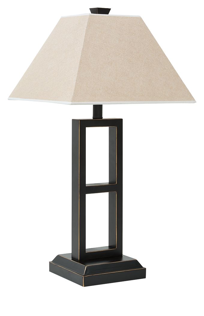 Pair of Deidra table lamps by Signature Design by Ashley® featuring modern ceramic bases and fabric shades.