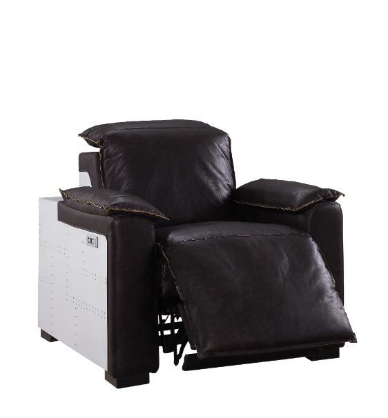 Misezon - Power Motion Recliner - Dark Top Grain Brown Leather & Aluminum - R&R Furniture Gallery (Fountain Valley, CA)
