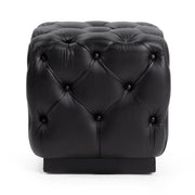 Midnight Raven upholstered square ottoman from Classic Home's Briar collection, featuring plush fabric and modern design.