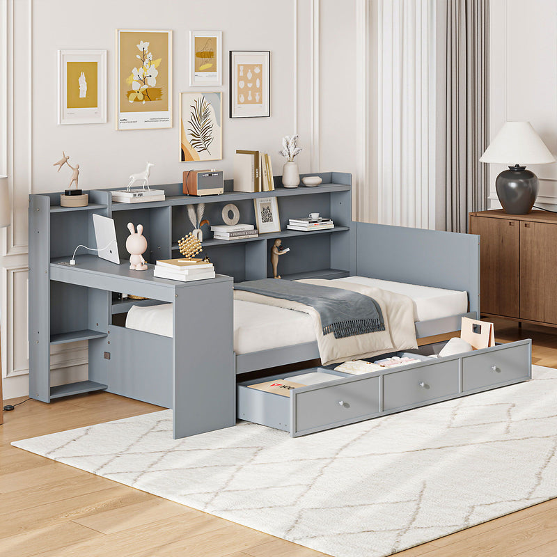 Daybed With 3 Drawers USB Ports And Desk - R&R Furniture Gallery (Fountain Valley, CA)