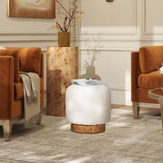 Tilly - Round Fur Upholstered / Burl Pouf Ottoman - White - R&R Furniture Gallery (Fountain Valley, CA)