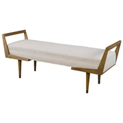 Uttermost Waylon mid-century modern accent bench with wooden legs and upholstered seat, ideal for entryway or living room decor.
