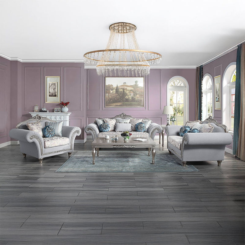 Pelumi - Chair With 3 Pillows - Light Gray Linen & Platinum