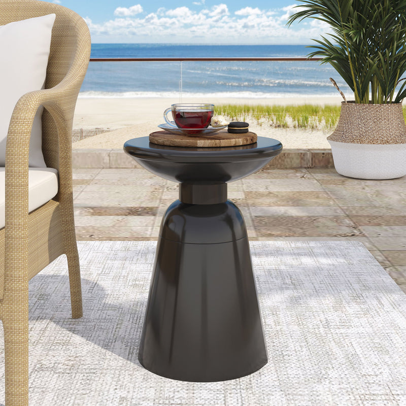 Modern metal outdoor end table by Noble House with a large, sleek design, perfect for patio or garden decor.