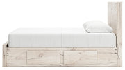 Signature Design by Ashley Lawroy panel storage bed with built-in drawers and modern wood finish, showcasing its sleek bedroom furniture design.