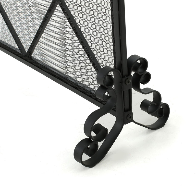 Noble House minimalist single panel iron fireplace screen with diamond design, decorative and protective for fireplace openings.