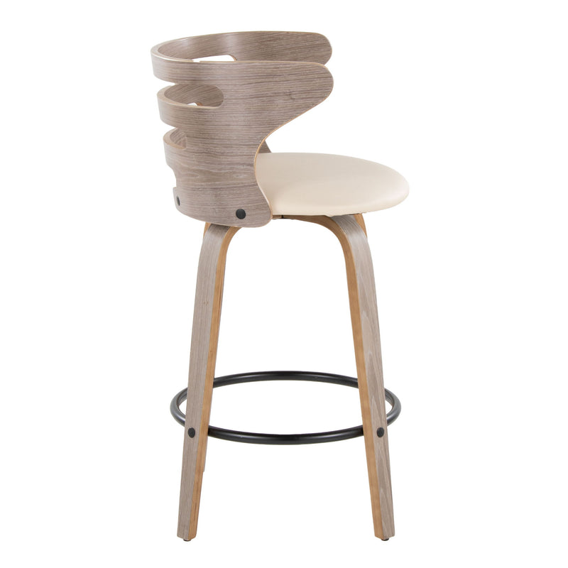 Lumi Source Cosini mid-century modern fixed height barstools with swivel, round footrest, set of 2, featuring sleek wooden design